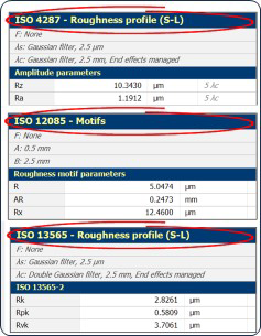 分析時顯示與粗糙度參數(shù)對應(yīng)的ISO標(biāo)準(zhǔn)